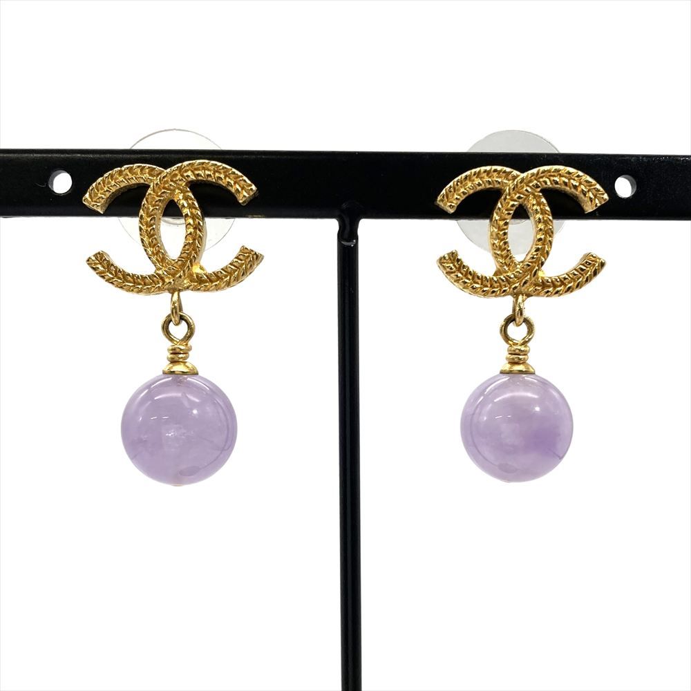 シャネル CHANEL ココマーク スイング ピアス 13A パープル ゴールド