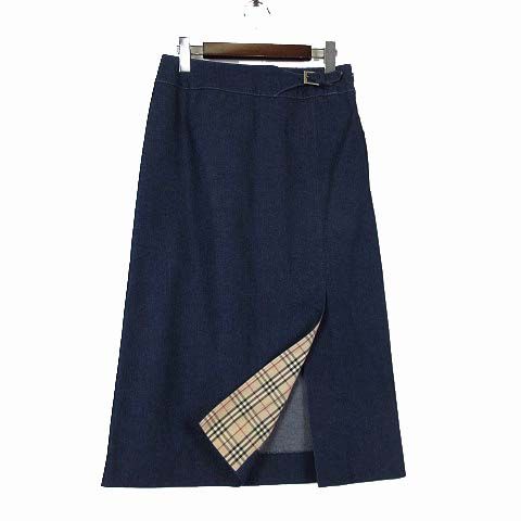 バーバリー ロンドン BURBERRY LONDON スカート デニム ロングスカート 裏ノバチェック ストレッチ L 40 インディゴブルー ベージュ 国内正規品