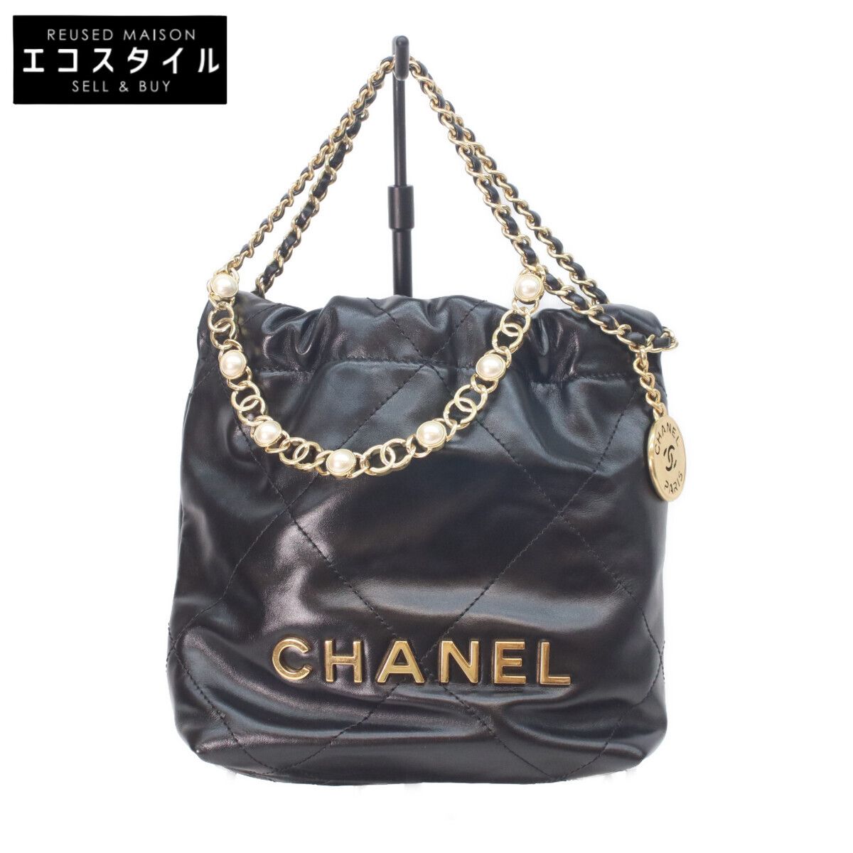 CHANEL シャネル AS3980 黒 シャイニーカーフ シャネル22ミニ パール