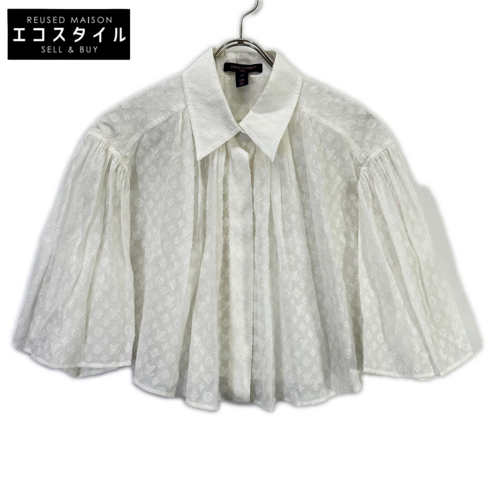 LOUIS VUITTON　ルイヴィトン　24年 RW242WW UM7 FRBL32 ホワイト モノグラム刺繍 フリルブラウス　36