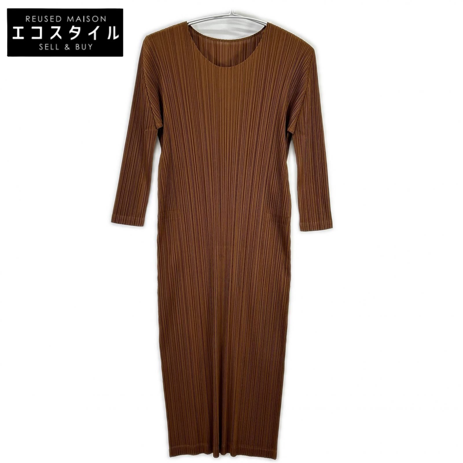 PLEATS PLEASE　プリーツプリーズ　23SS PP31JH126 ブラウン ロングスリーブプリーツワンピース　3