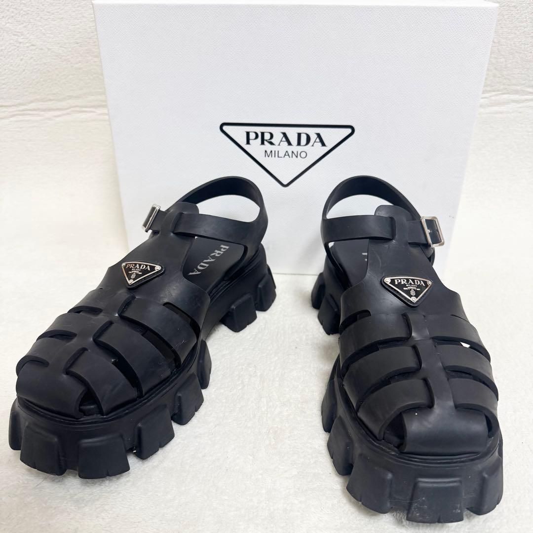PRADA プラダ ラバー サンダル モノリス トライアングルロゴ 黒 28cm