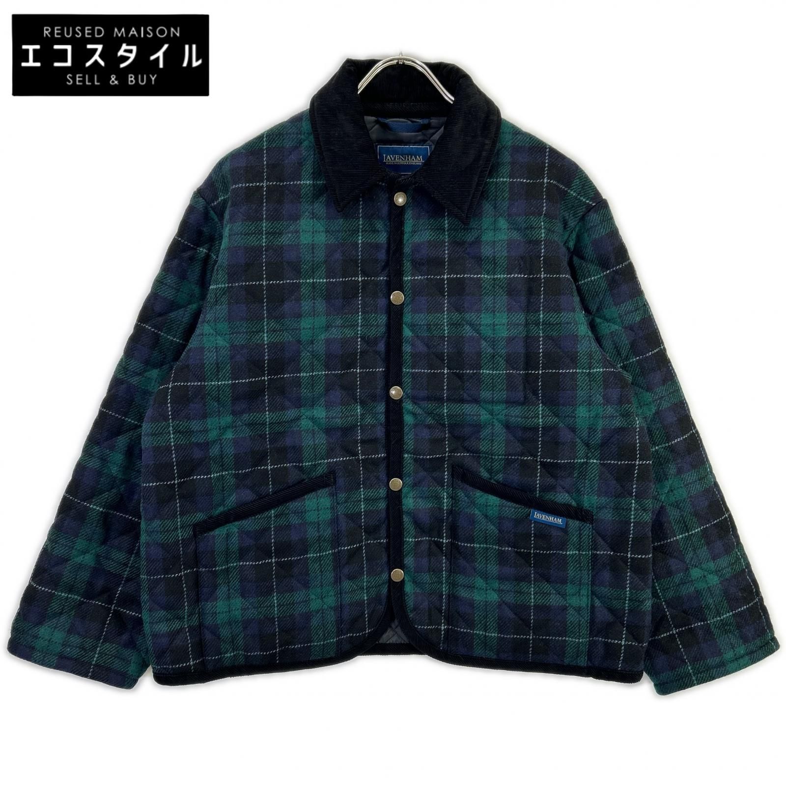 LAVENHAM　ラベンハム　LV12175 J51 TEYNHAM/テイナム ネイビー×グリーン ウール 襟コーデュロイ ブラックウォッチ ダイヤキルティングジャケット　38
