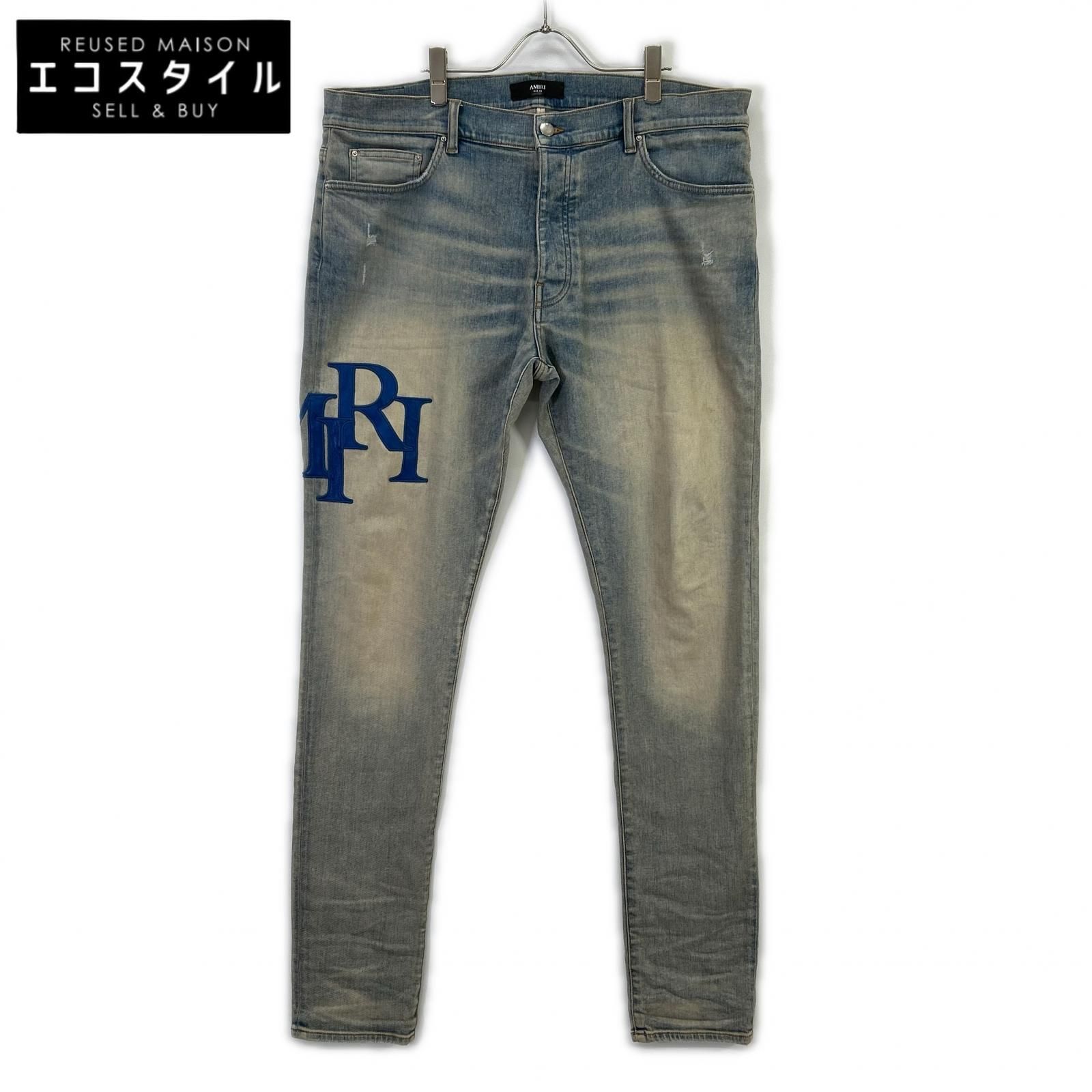 AMIRI　アミリ　AMDNSY1114 26SS ブルー レザーロゴパッチ デニムパンツ　38 58,741円