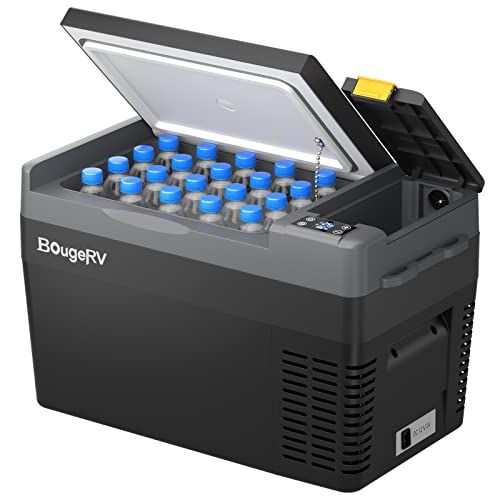 BougeRV 車載冷蔵庫 29L -22℃?10℃ 急速冷凍 ポータブルれいぞうこ 【バッテリーは別売りで、内蔵可能】車載冷蔵冷凍庫 3WAY電源 DC12V/24V AC100V 大容量 クーラーボックス 電気式 電動 静音 省エネ 2室 小型 車載家kk