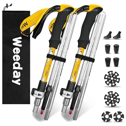 Weeday トレッキングポール 5 段折りたたみ式登山杖 100-130cm調整可能 2 本セット【収納 32cm 超軽量 250g】5種類アクセサリー10 個付き 登山用ストック ウォーキングポール 日本語説明書 専用収納袋付き 山登りハイキング 雪上kk