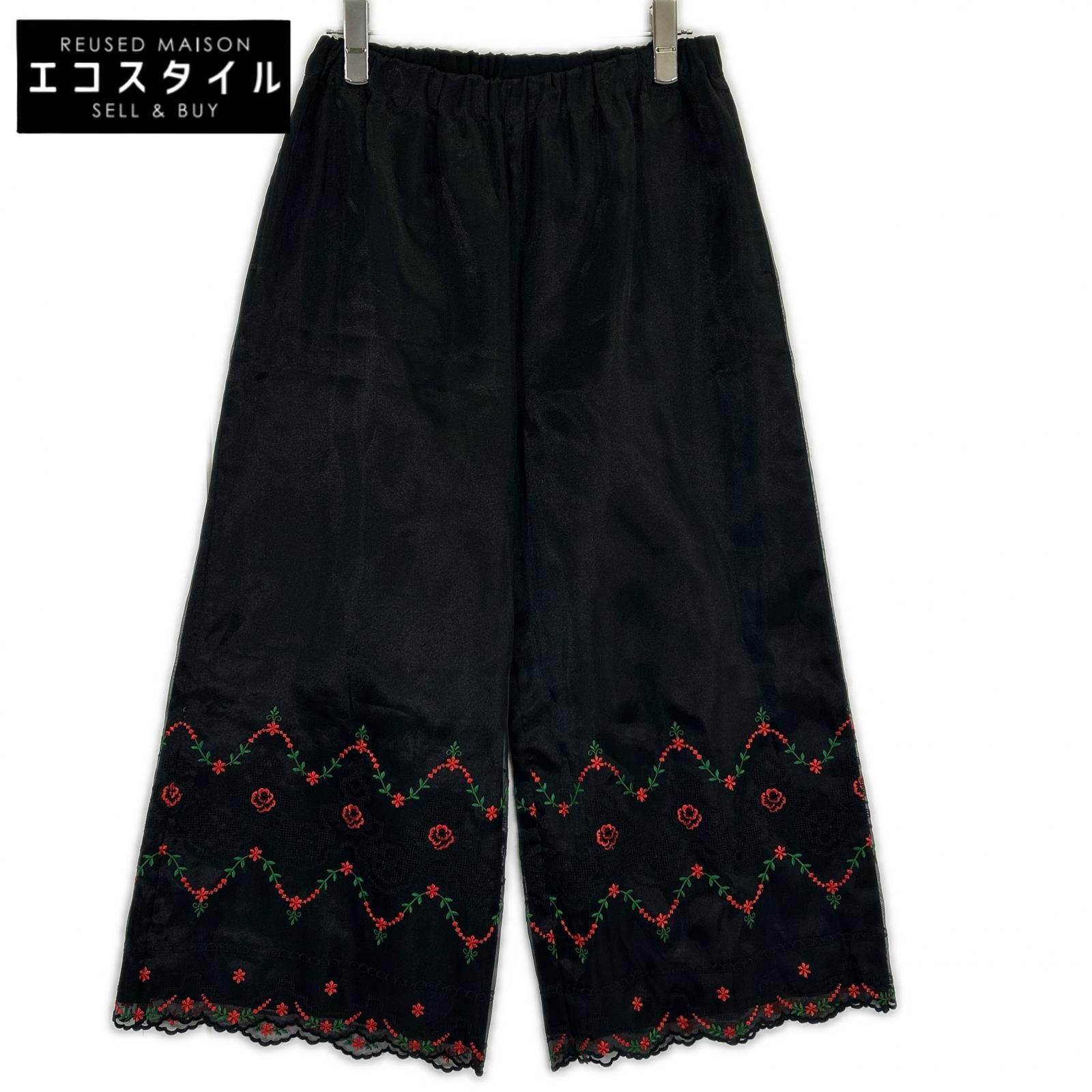 tricotCOMMEdesGARCONS　トリココムデギャルソン　TB-P004 ブラック フラワー刺繍 シアーワイドパンツ　表記無し