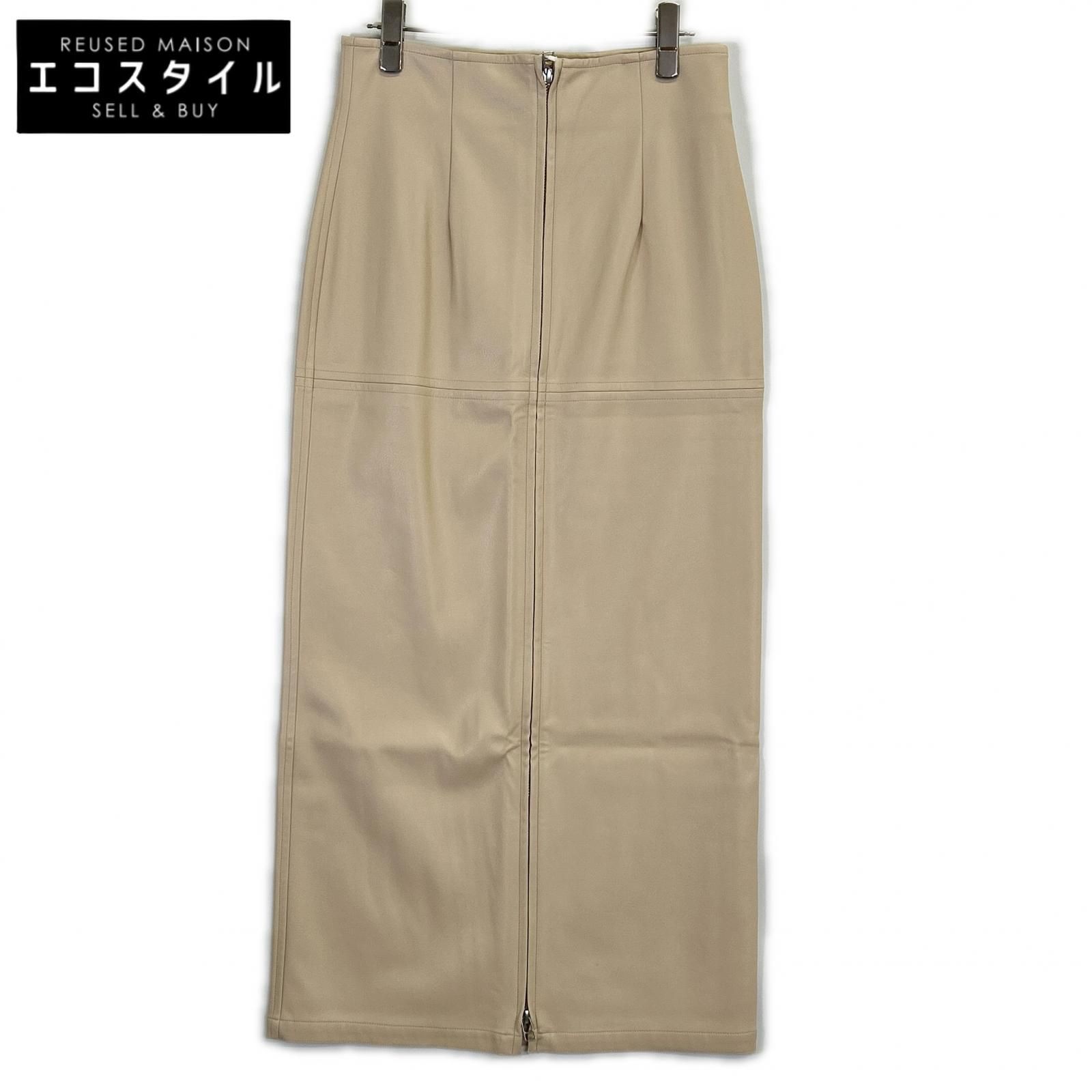 Adam et Rope アダムエロペ ベージュ フェイクレザー2WAYジップスカート 38
