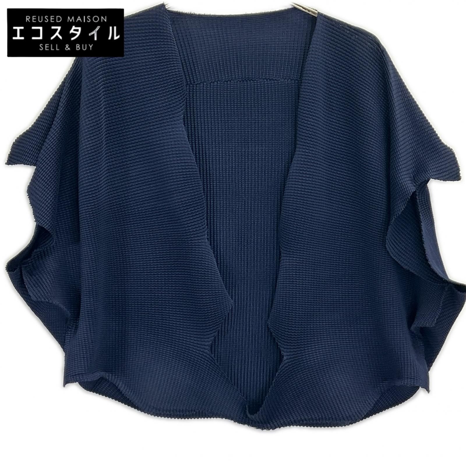 MeISSEYMIYAKE　ミーイッセイミヤケ　MI61KO224 ネイビー ワッフルプリーツ カーディガン　表記無し