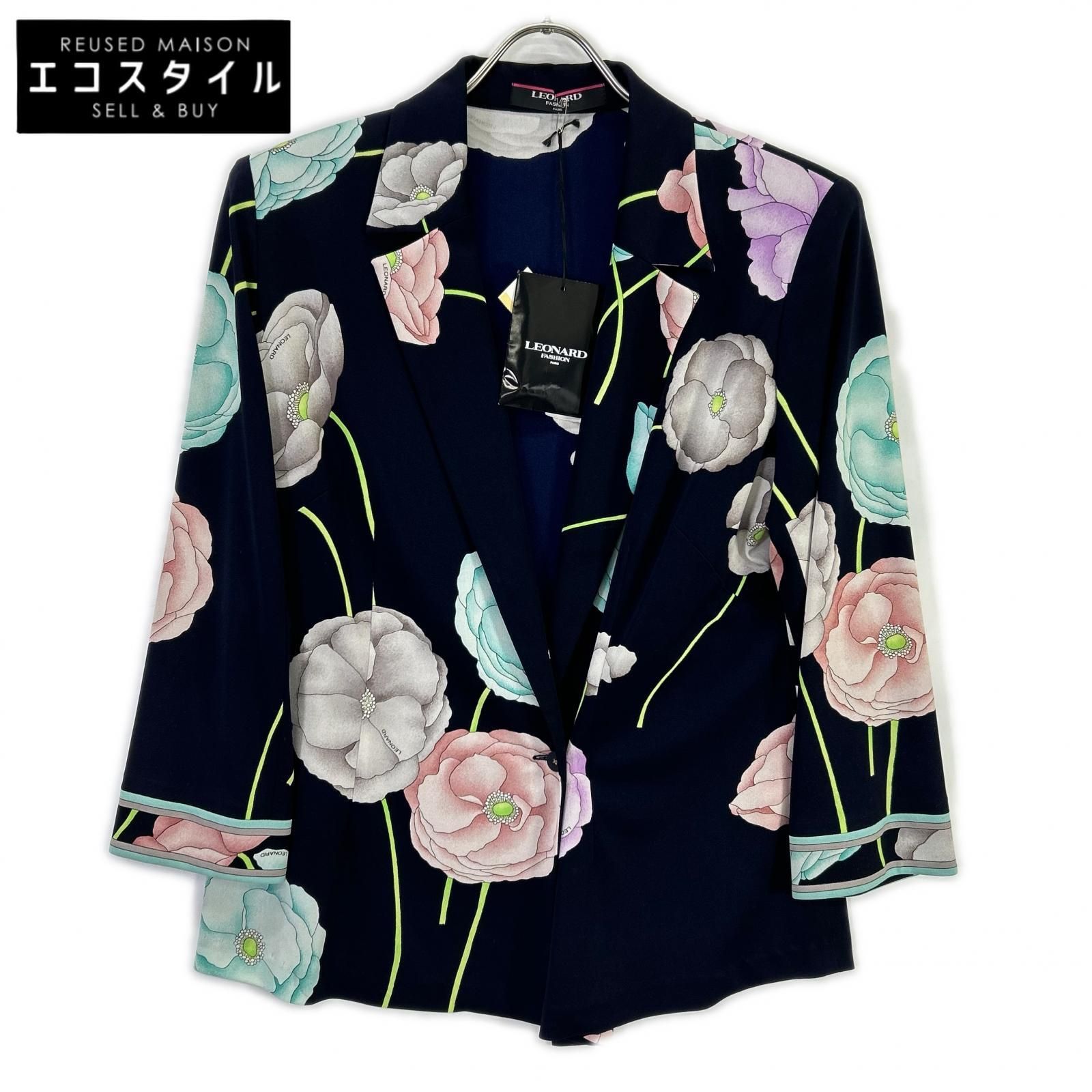 LEONARD レオナール 【FASHION】ネイビー カンカン素材 花柄総柄 LL