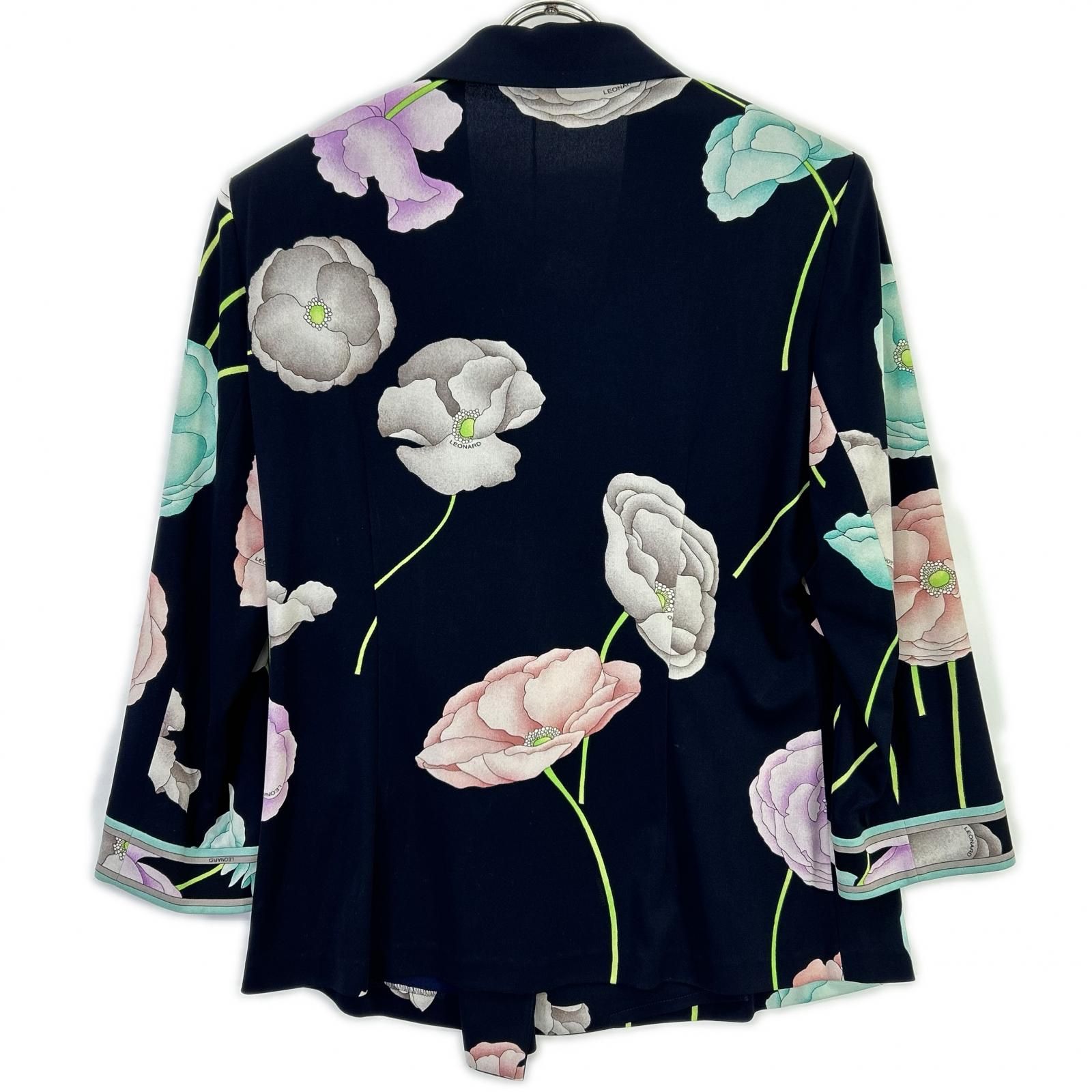 LEONARD レオナール 【FASHION】ネイビー カンカン素材 花柄総柄 LL