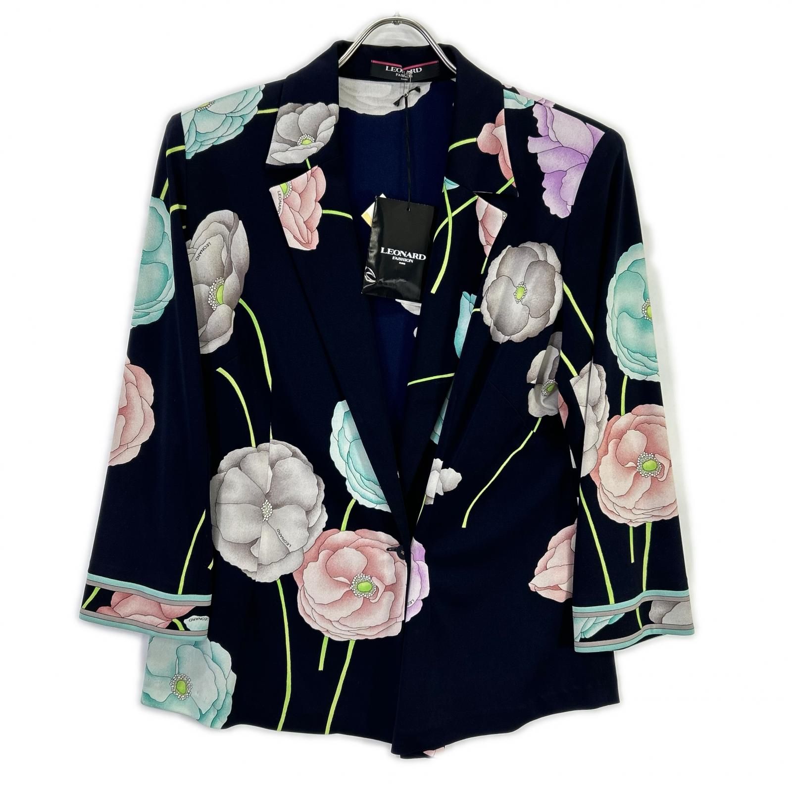 LEONARD レオナール 【FASHION】ネイビー カンカン素材 花柄総柄 LL