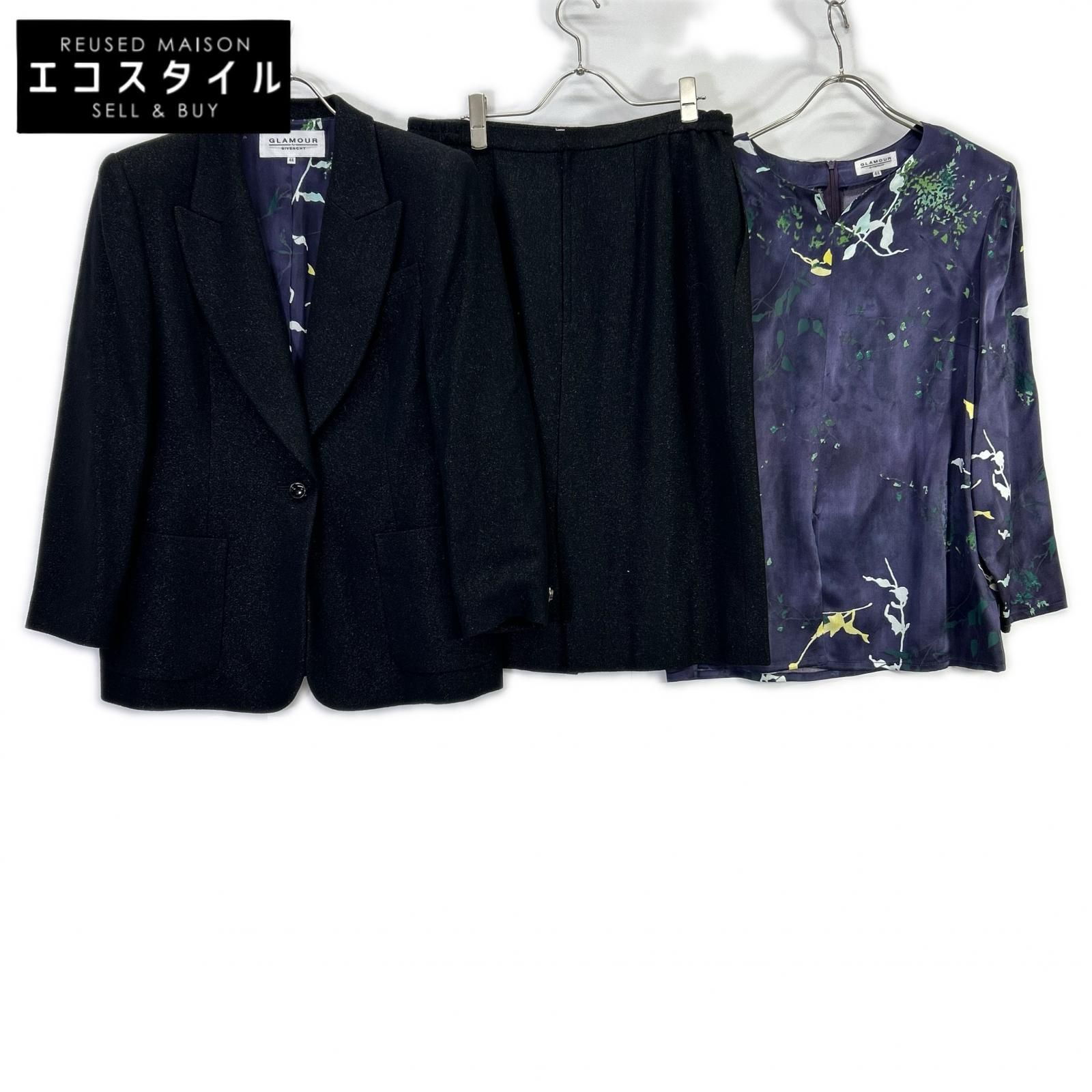 GIVENCHY　ジバンシィ　ブラック ラメ ジャケット&ブラウス&スカート セット　44