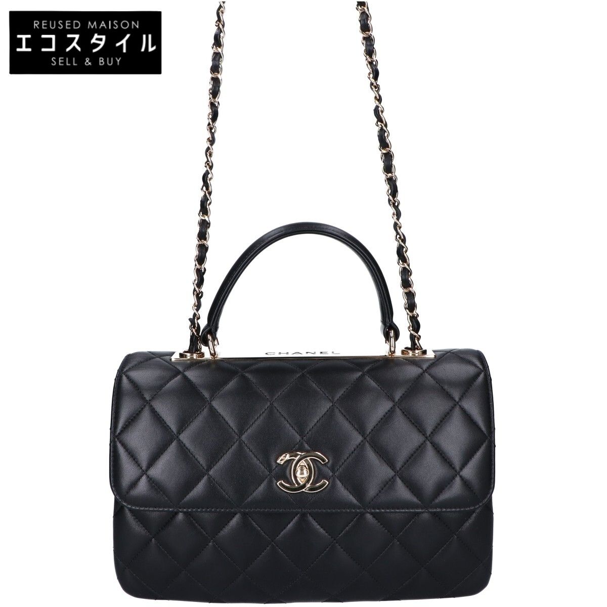 CHANEL　シャネル　A69923 30番台 ブラック ラムスキン トレンディCC トップハンドル チェーンショルダーバッグ　-