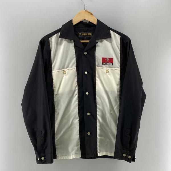 【中古】CREAM SODA ロカビリー 長袖シャツ ブラック×ホワイト サイズM　クリームソーダ[24]