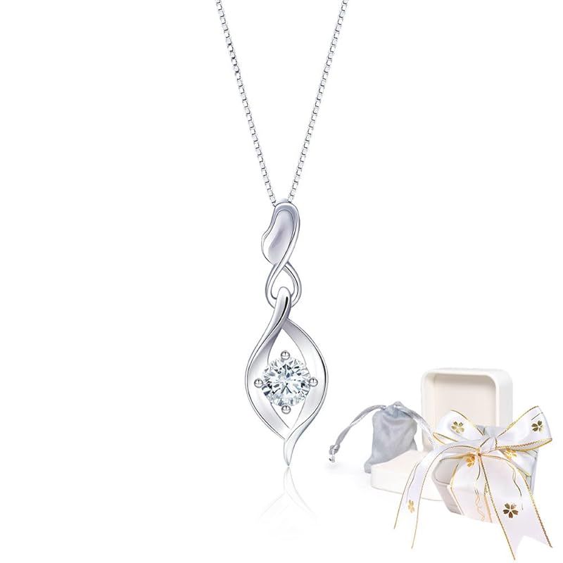[Naniwaai] ネックレス レディース 人気 4月 ダイヤモンド 誕生石 ネックレス シルバー 金属アレルギー対応 ネックレス 花 無限 プラチナメッキ ネックレス 誕生日 母の日 記念日 プレゼント 祝日 おしゃれ ホワイト ジュエリーボックス付き (