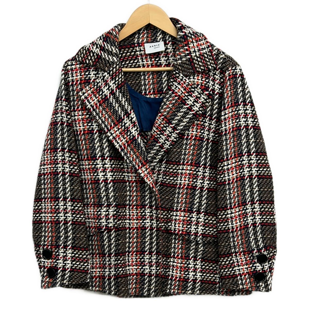AKRIS(アクリス) コート サイズIT 42 レディース美品 - 白×ダークブラウン×マルチ 長袖/ショート丈/冬