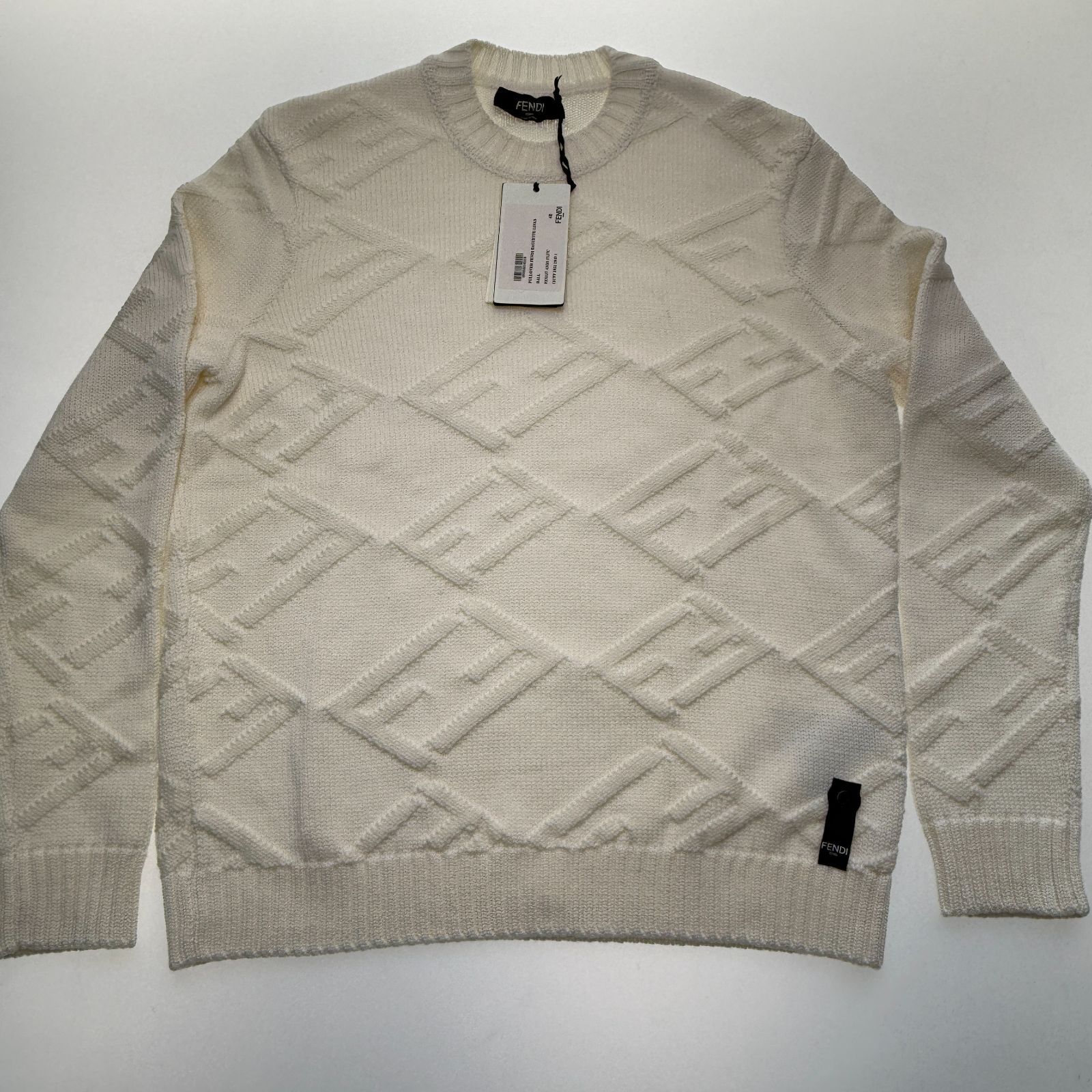 【新品タグ付】FENDI フェンディ FFロゴ クルーネックニット ウール 48 白