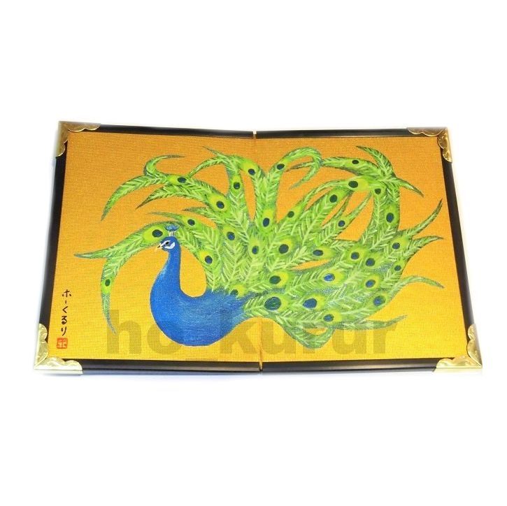 クジャク 孔雀 ミニ屏風 原画イラスト 野鳥 小鳥 鳥グッズ 1076