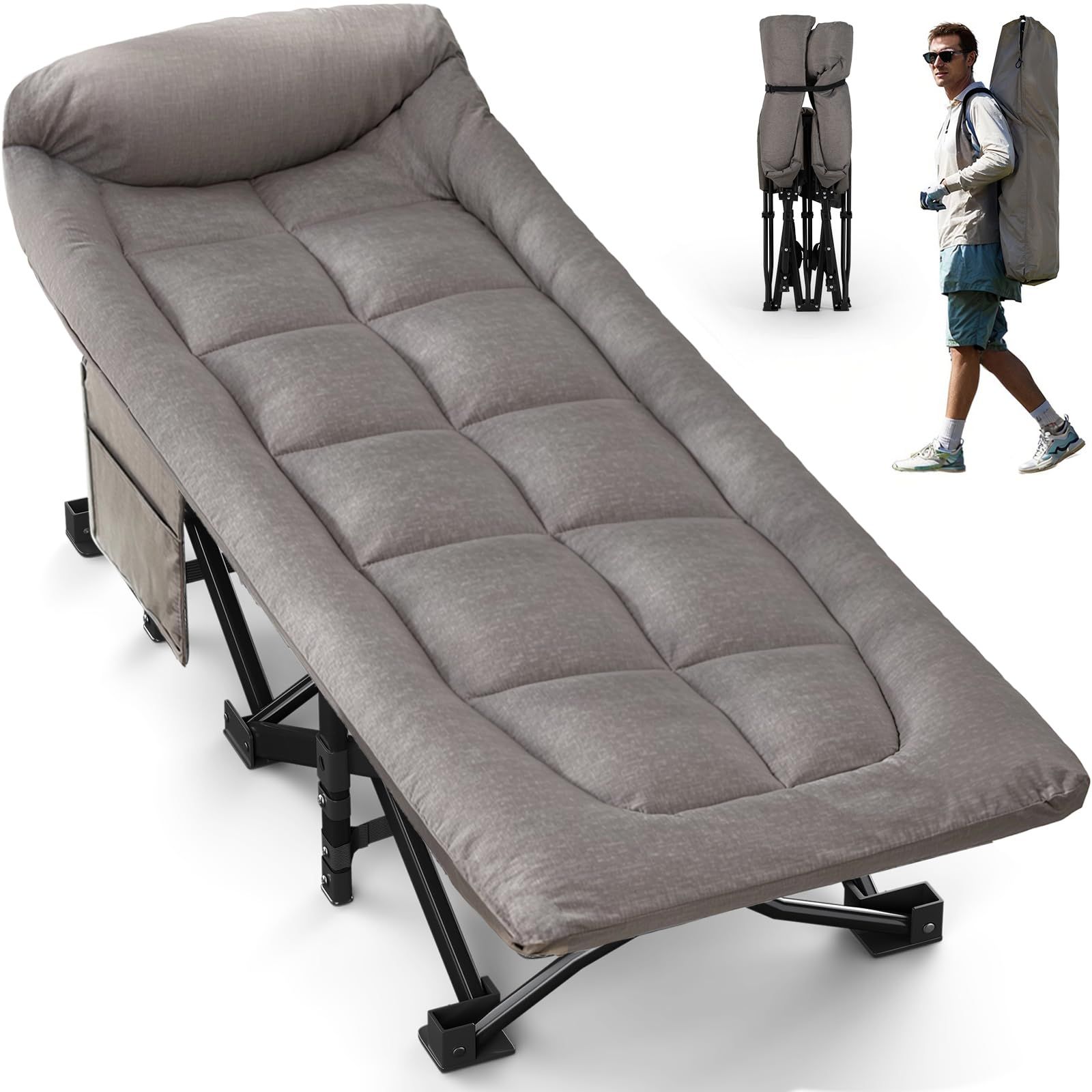 Overmont 折りたたみベッド 簡易ベッド キャンプコット【耐荷重250kg 71cm幅】アウトドアベッド コンパクト収納バッグ付き 屋内外兼用 組立不要 サマーベッド 野外 快適睡眠″mn 11076cc2