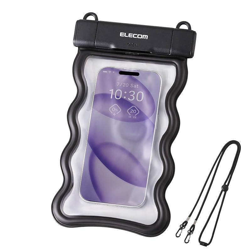 [Brand New] Elecom Smartphone Waterproof Case, Bath, Summer, Winter, Leisure, IP68 Wave Shape, One-Touch Closing Clip [Compatible with iPhone 17e/17 Series/16 Series/15 Series, etc., Smartphones 6.9 inches or smaller] with shoulder strap 0