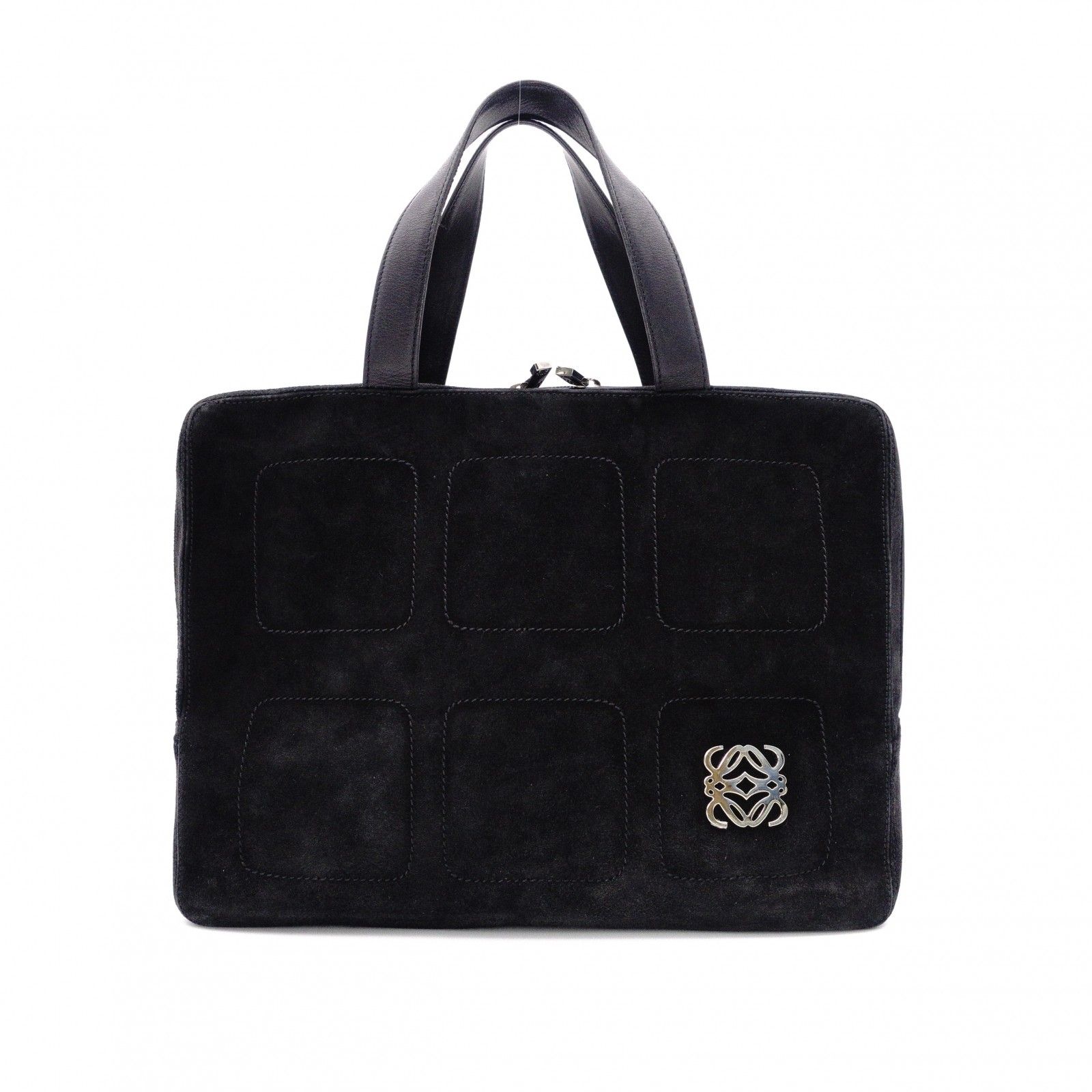 LOEWE ロエベ アマソナ ハンドバッグ スウェード レザー ブラック トートバッグ シルバー金具