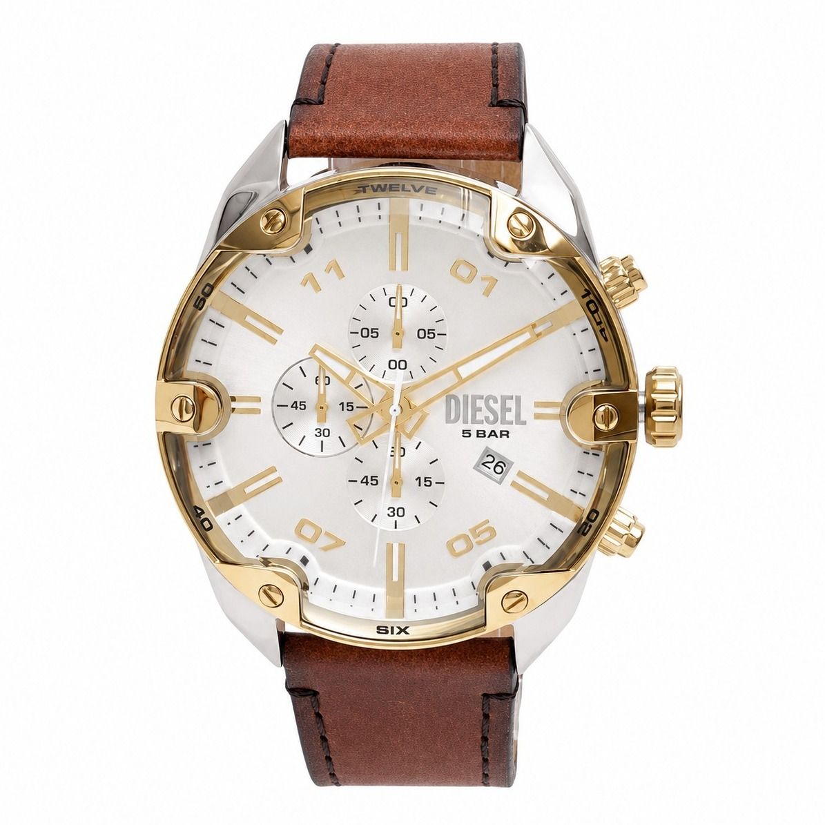 【ギフト対応可】ディーゼル DIESEL 腕時計 Spiked Chronograph Brown Leather Watch クロノグラフ クオーツ メンズ シルバー ファッション ウォッチ 人気 ブランド おしゃれ 誕生日 記念 プレゼント 送料無料