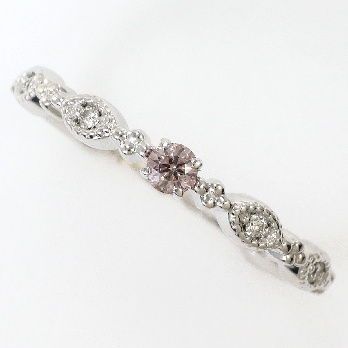 K18WG リング・指輪 12号 ピンクダイヤモンド 0.07ct ダイヤモンド 0.03ct 総重量約1.9g