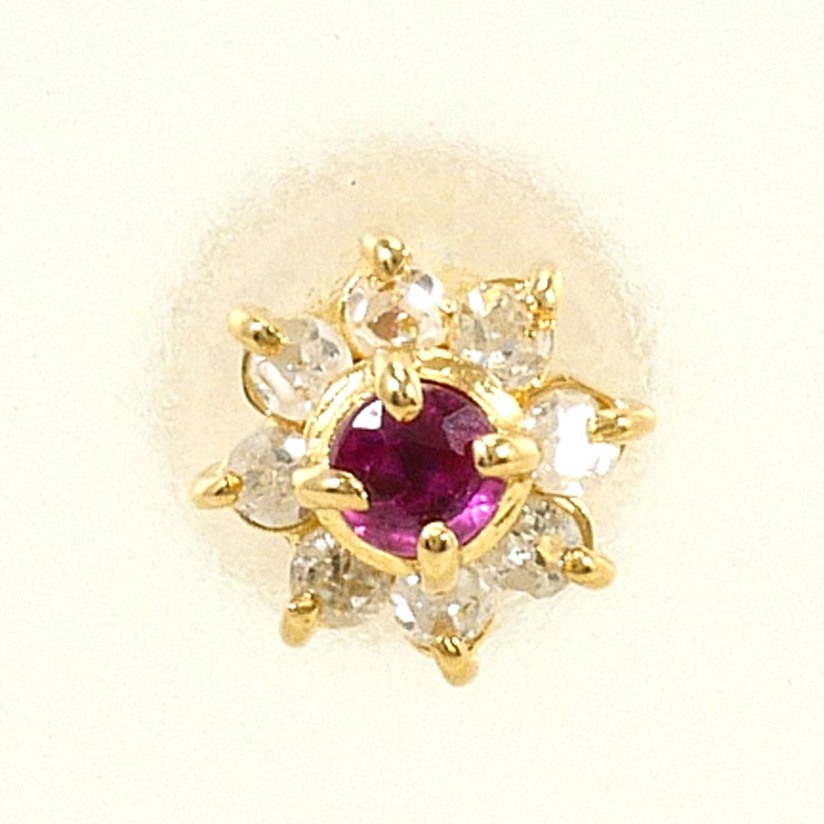 K18YG ピアス(片耳) ルビー ダイヤモンド 0.04ct 総重量約0.3g 
