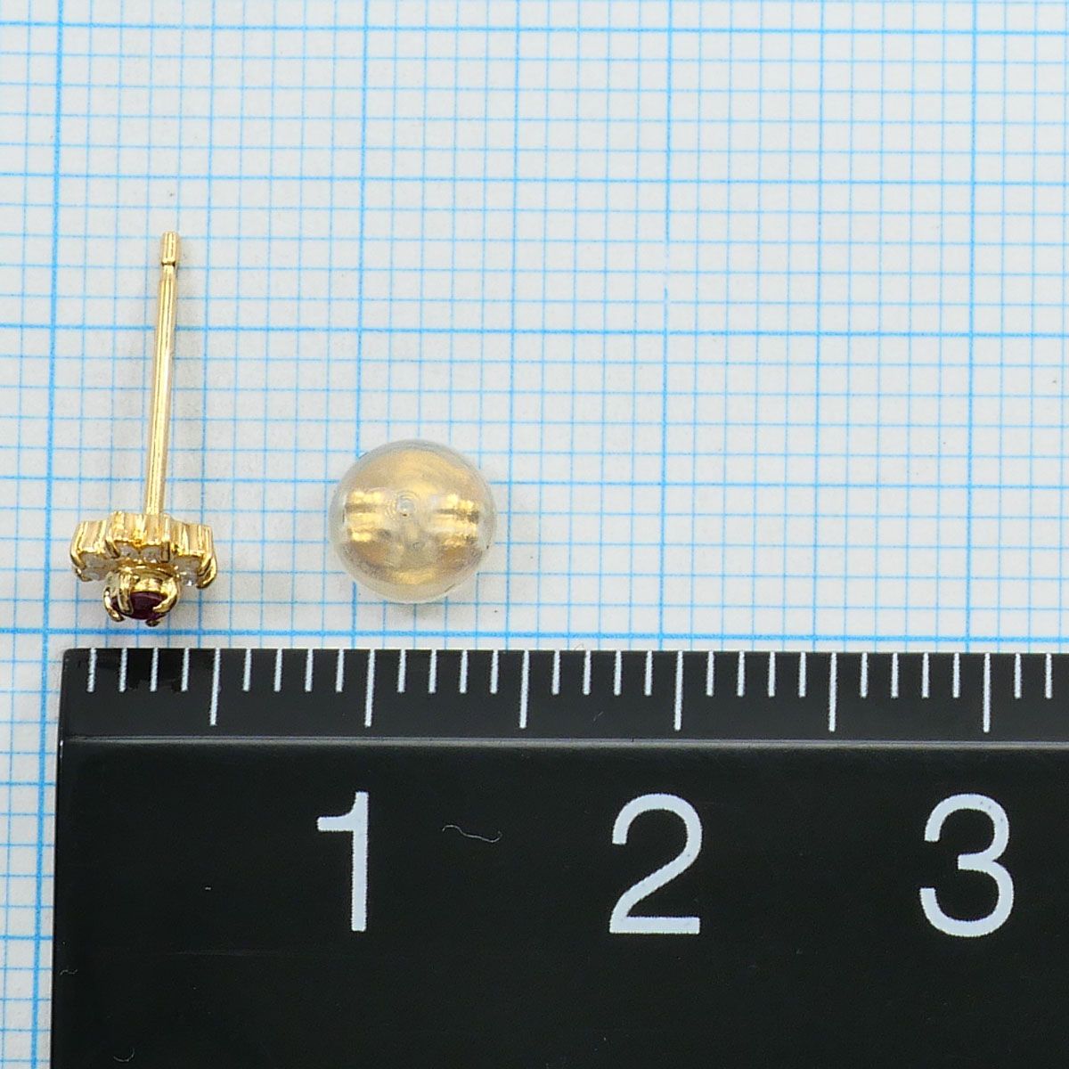K18YG ピアス(片耳) ルビー ダイヤモンド 0.04ct 総重量約0.3g 
