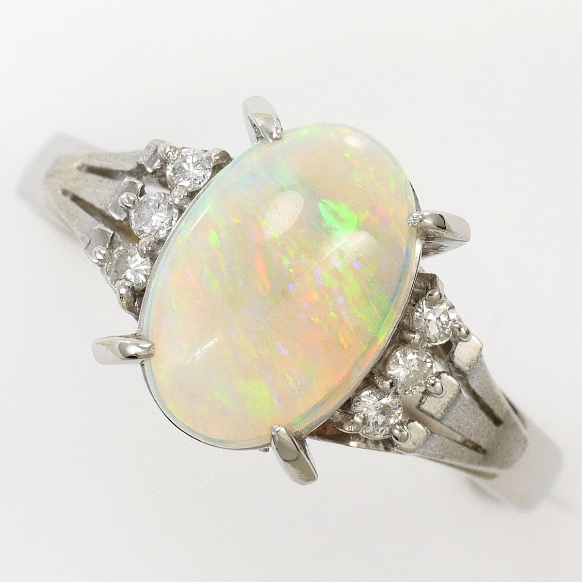 PT900/プラチナ リング・指輪 17号 オパール 1.46ct ダイヤモンド 0.09ct 総重量約4.9g