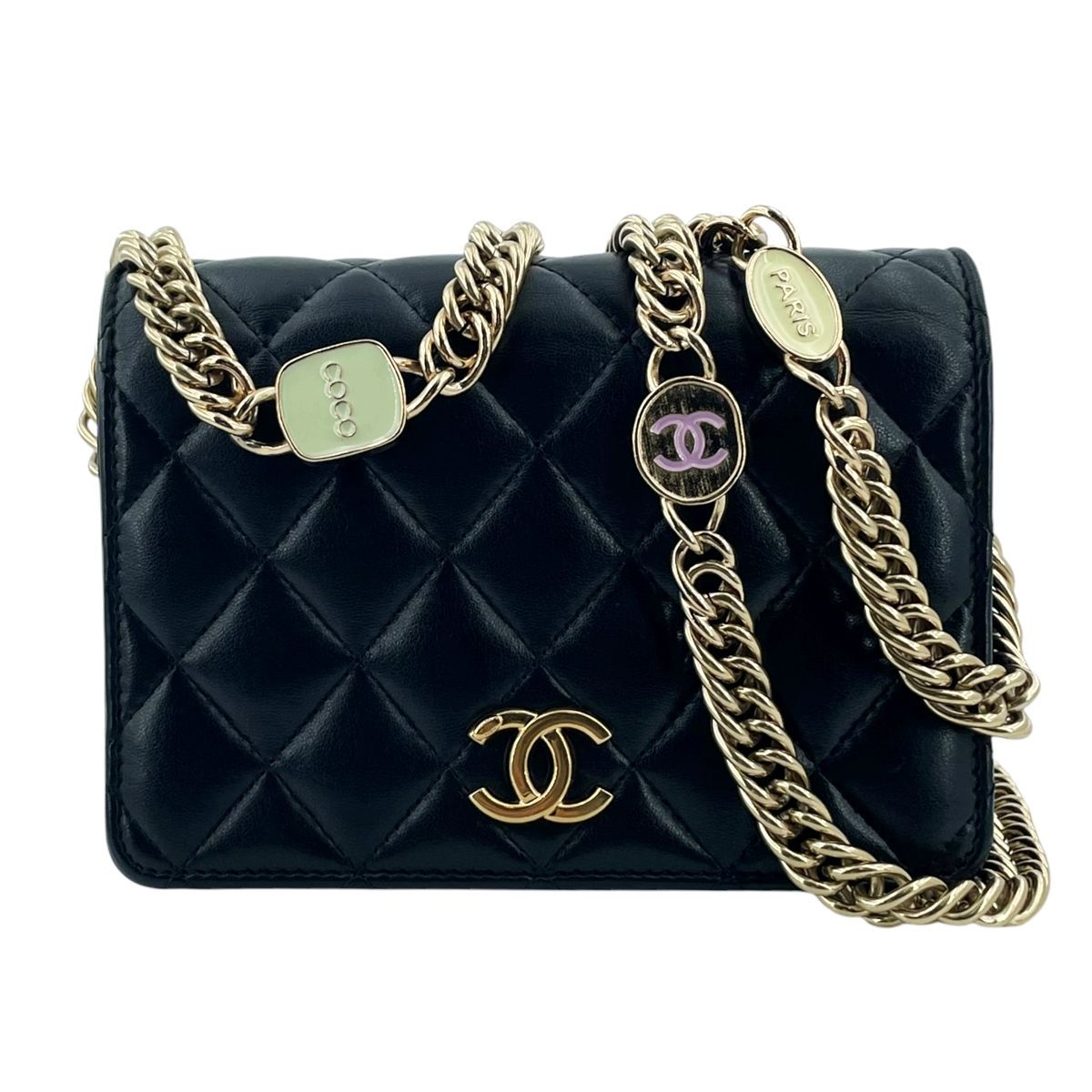 中古】 CHANEL シャネル エナメルチャーム チェーン ミニショルダー 