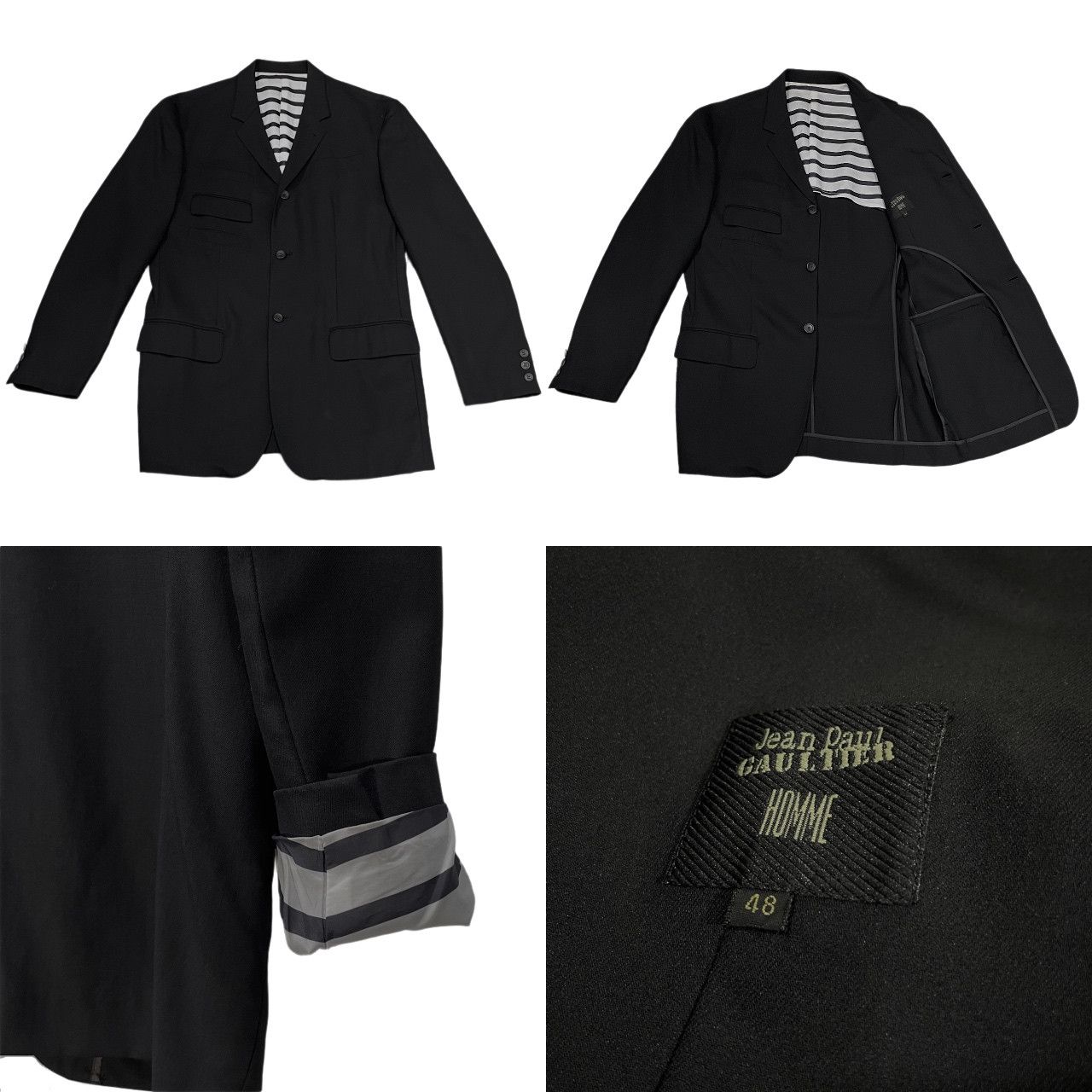 Jean Paul GAULTIER HOMME 93SS ウールギャバジンボーダーライニング
