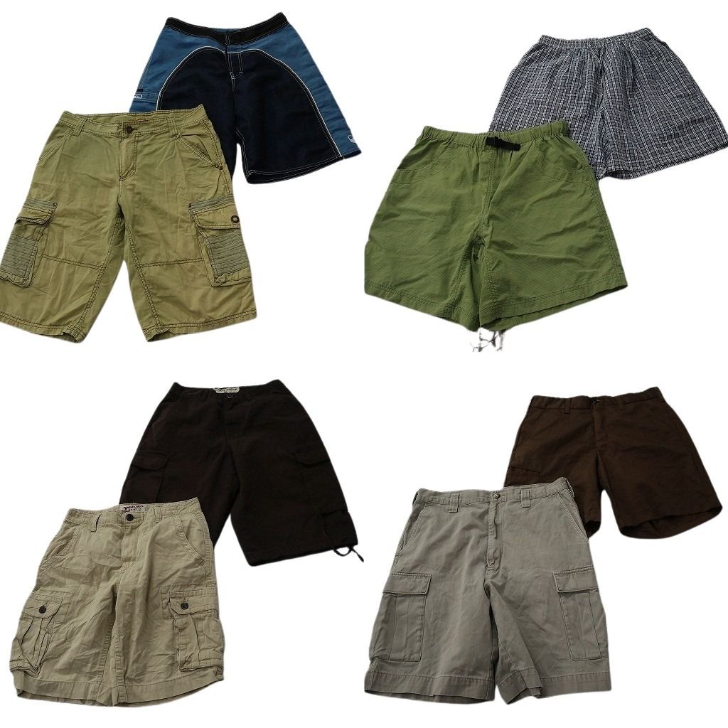 古着卸 まとめ売り ショートパンツMIX 8枚セット ( メンズ M/29/30/31 ) カーゴ チェック ブラウン 中古 古着 NE9369