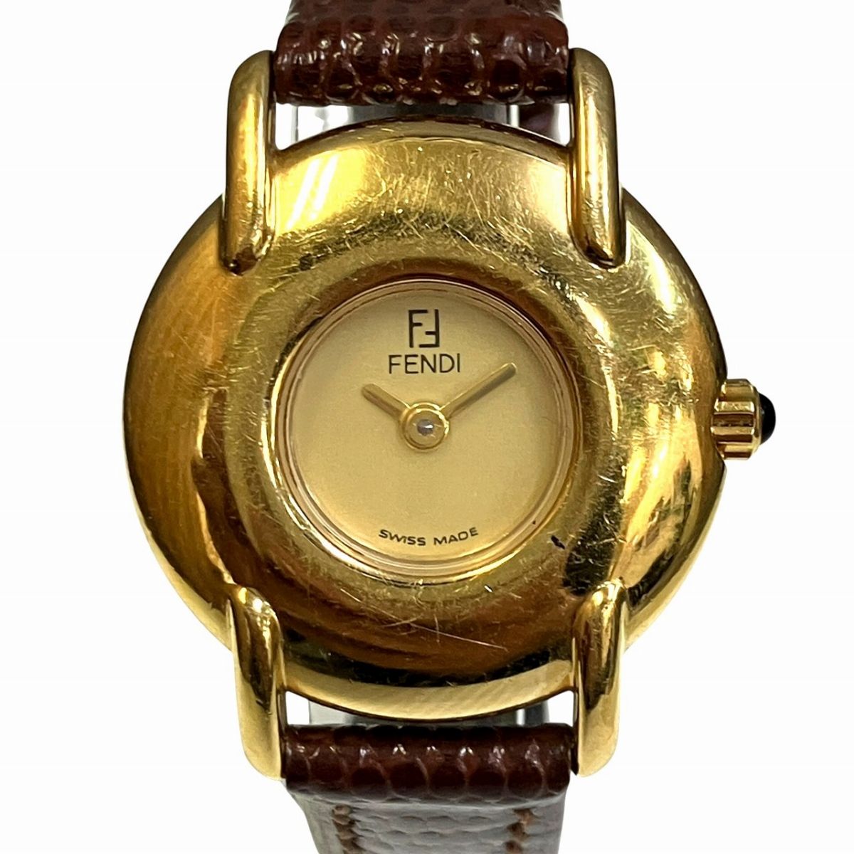 フェンディ FENDI 腕時計 総重量約21.8g GP 本革 クオーツ ベージュ文字盤 400L レディース