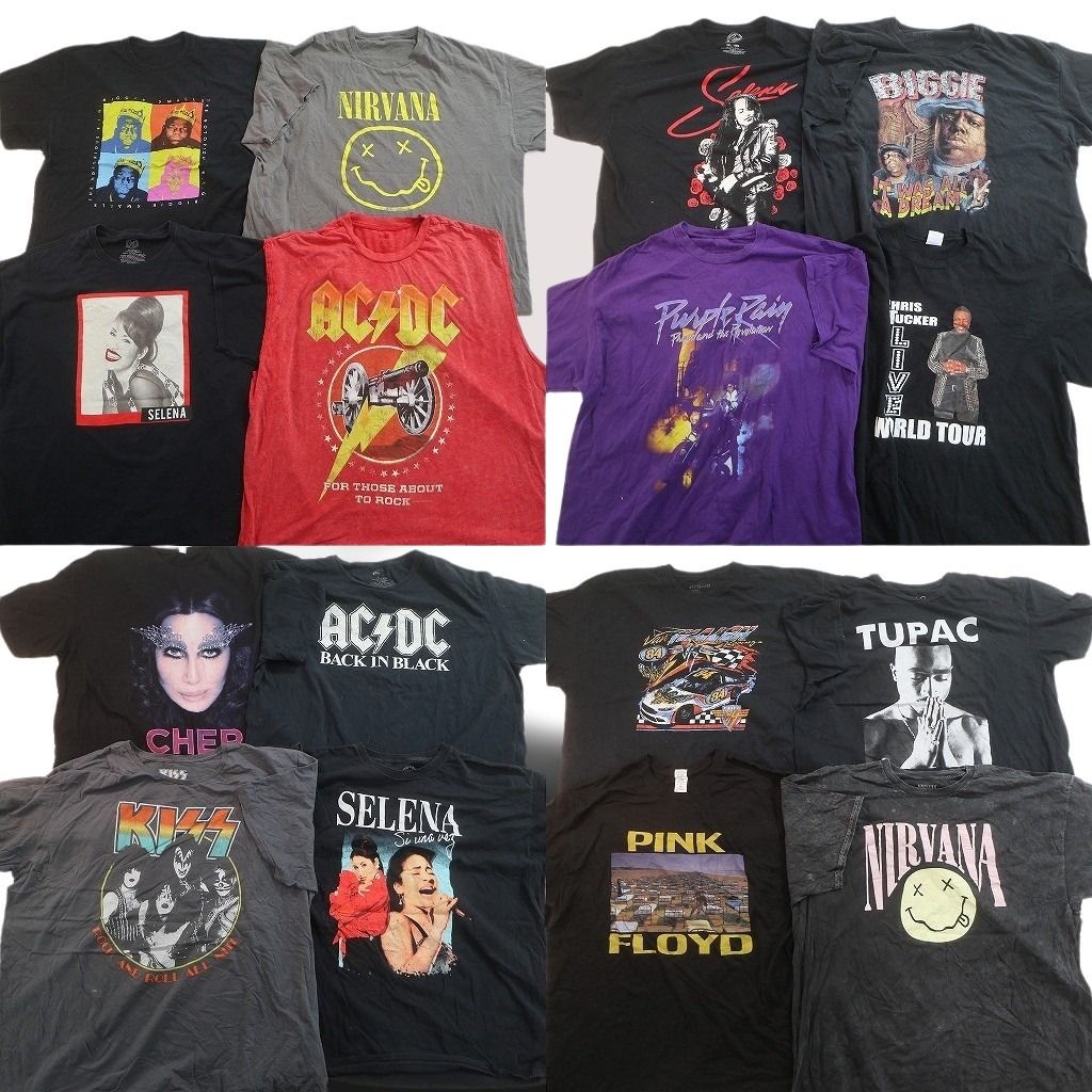古着卸 まとめ売り 音楽・バンド Tシャツ 16枚セット ( メンズ 2XL/3XL ) AC/DC ニルヴァーナ ピンクフロイド 2PAC 中古 古着 NE9401