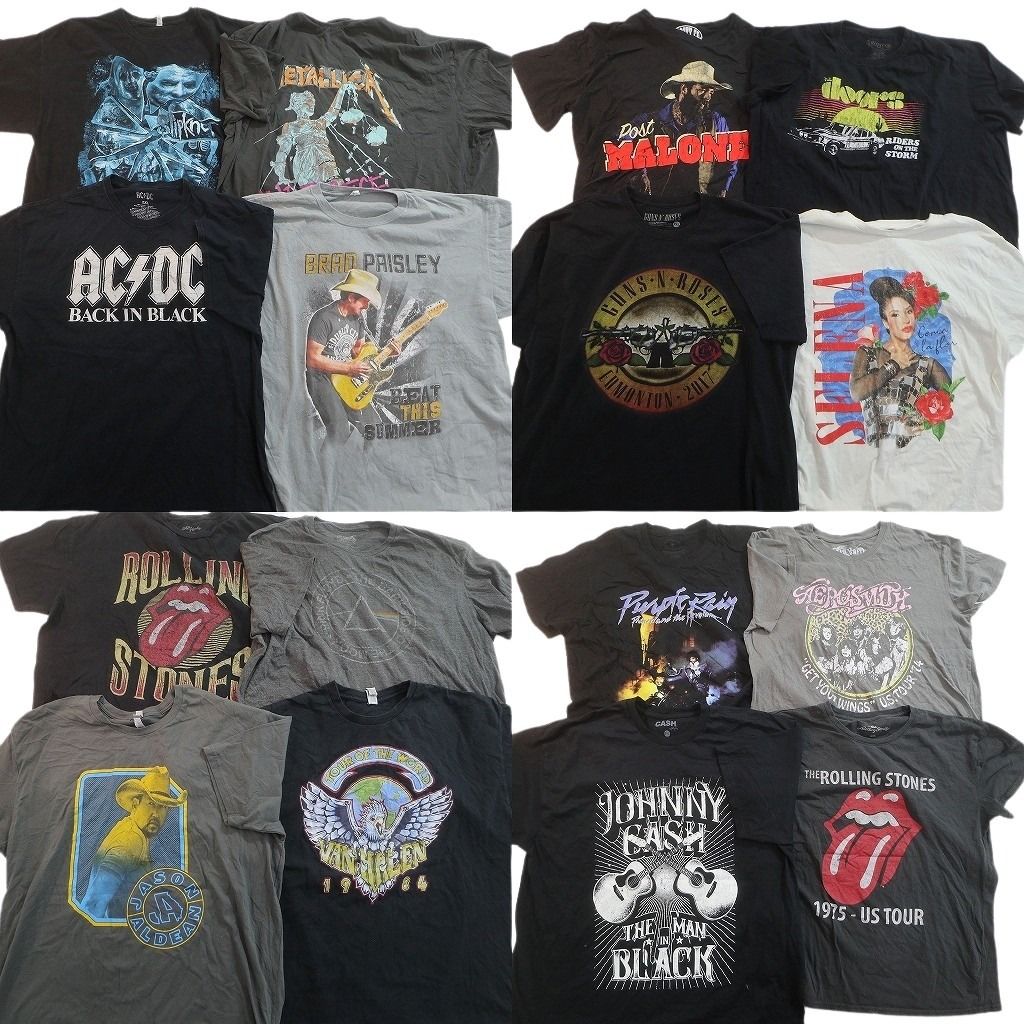 古着卸 まとめ 音楽・バンド Tシャツ 16枚セット ( メンズ 2XL ) AC/DC メタリカ スリップノット ローリングストーンズ 中古 古着 NE9402