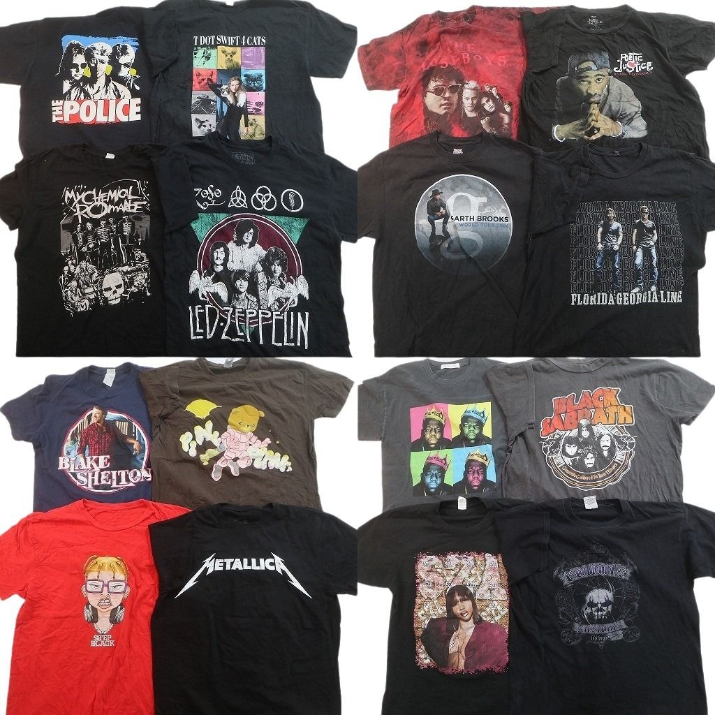 古着卸 まとめ売り 音楽・バンド Tシャツ 16枚セット ( メンズ M/L ) レッドツェッペリン メタリカ ブラックサバス 中古 古着 NE9411