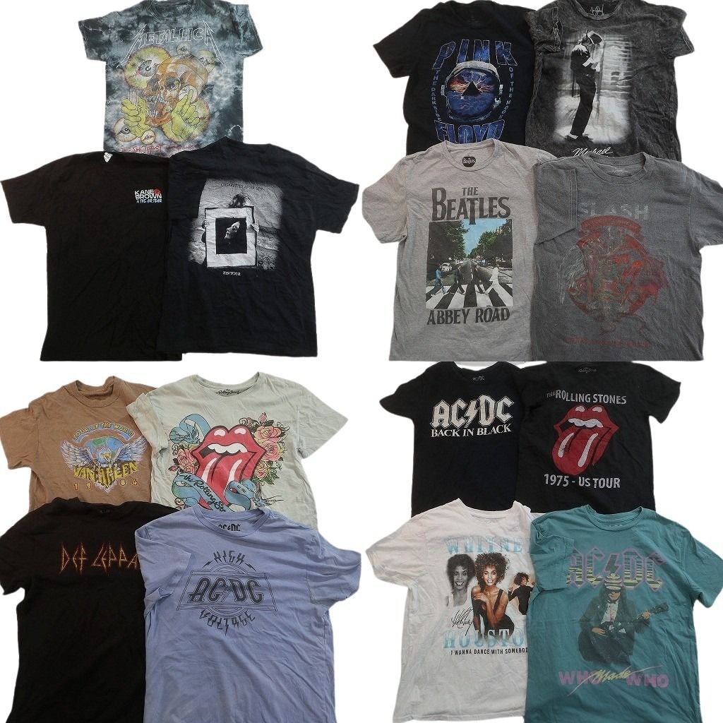 古着卸 まとめ売り 音楽・バンド Tシャツ 15枚セット ( メンズ M ) AC/DC メタリカ ローリングストーンズ デフレパード 中古 古着 NE9413