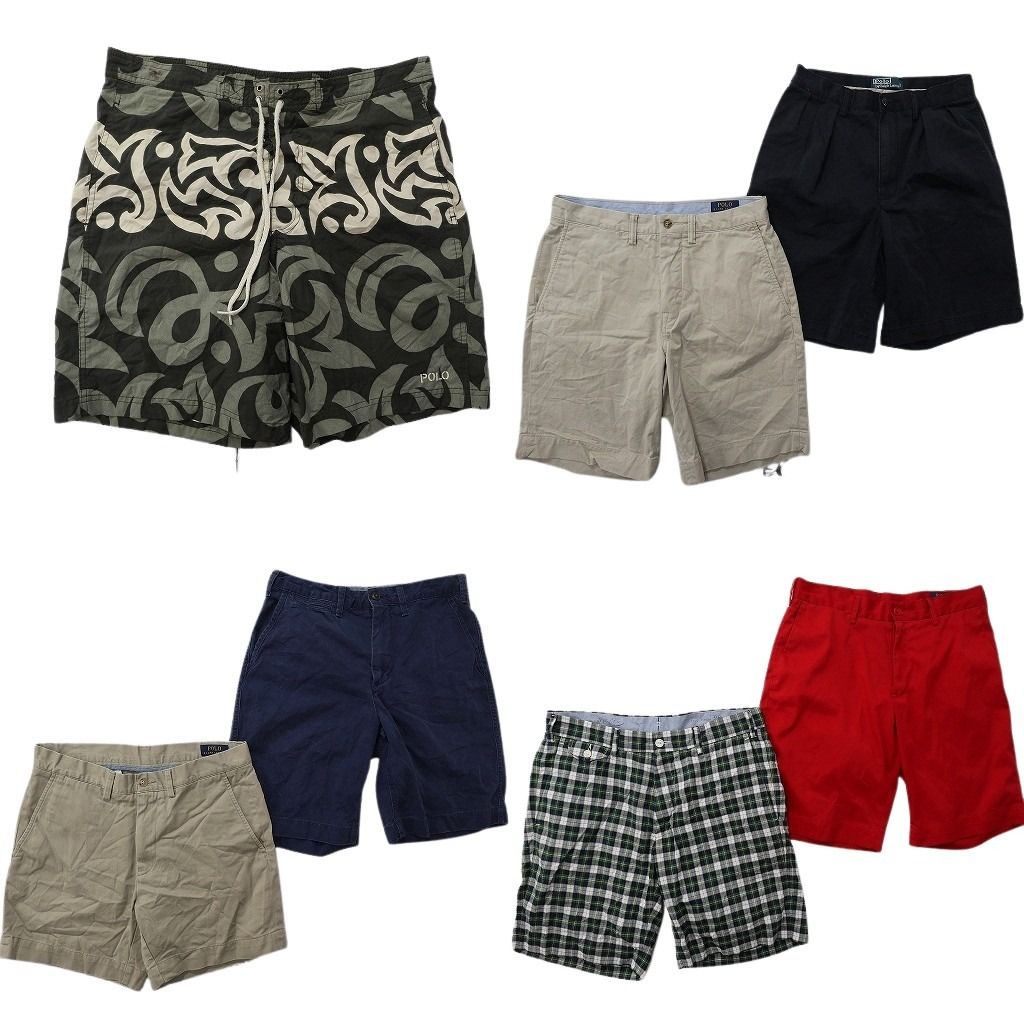 古着卸 まとめ売り ラルフローレン ショートパンツ 7枚セット ( メンズ 31/30/29/S ) 90s チェック ベージュ ブラック 中古 古着 NE9464