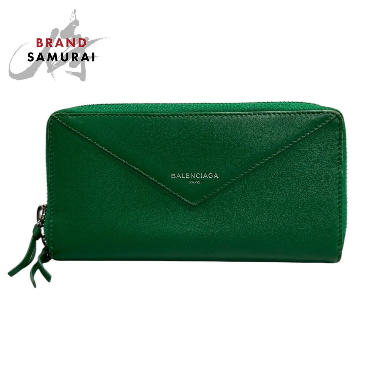BALENCIAGA 財布　グリーン 美品 BALENCIAGA バレンシアガ ペーパー グリーン レザー 長財布