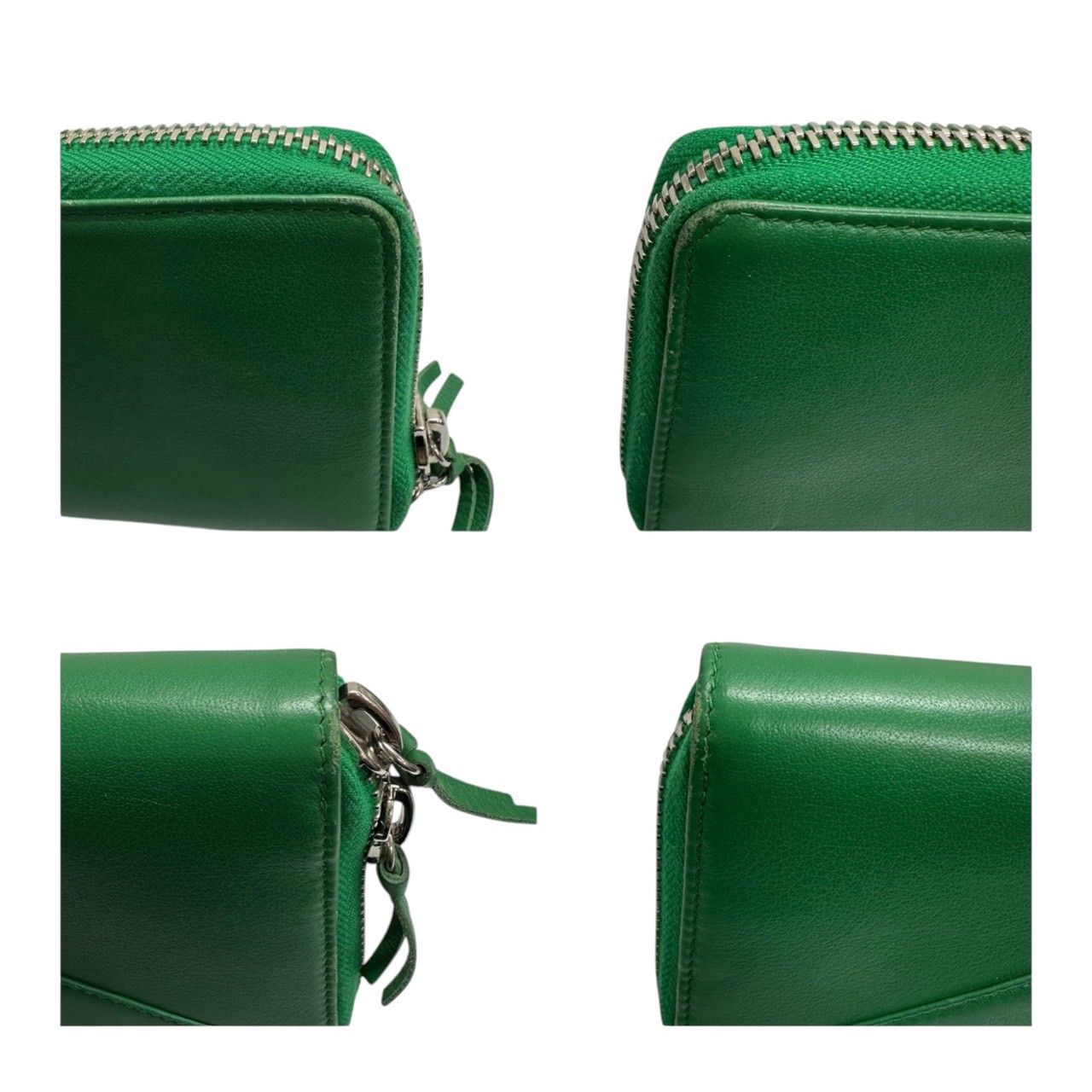 美品 BALENCIAGA バレンシアガ ペーパー グリーン レザー 長財布
