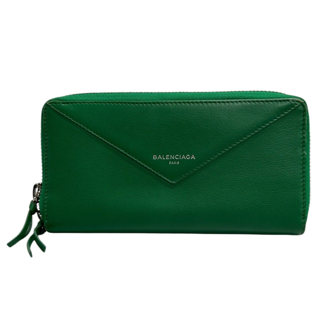 BALENCIAGA バレンシアガ 財布 オリーブグリーン レディース メンズ 美品 BALENCIAGA バレンシアガ ペーパー グリーン レザー 長財布