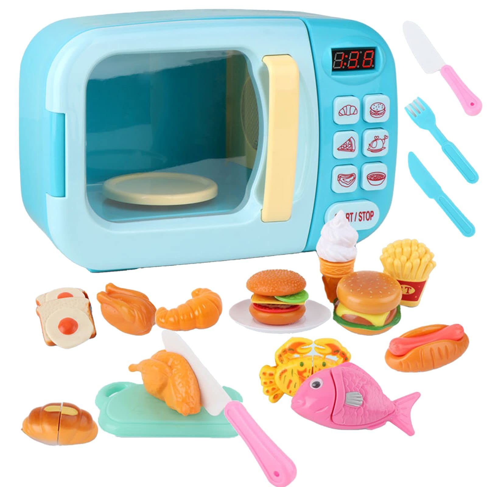 TOMMYFIELD 電子レンジ おもちゃ おままごと キッチン 子供 玩具 音 回る 子ども 31pcs 青 [ブルー]