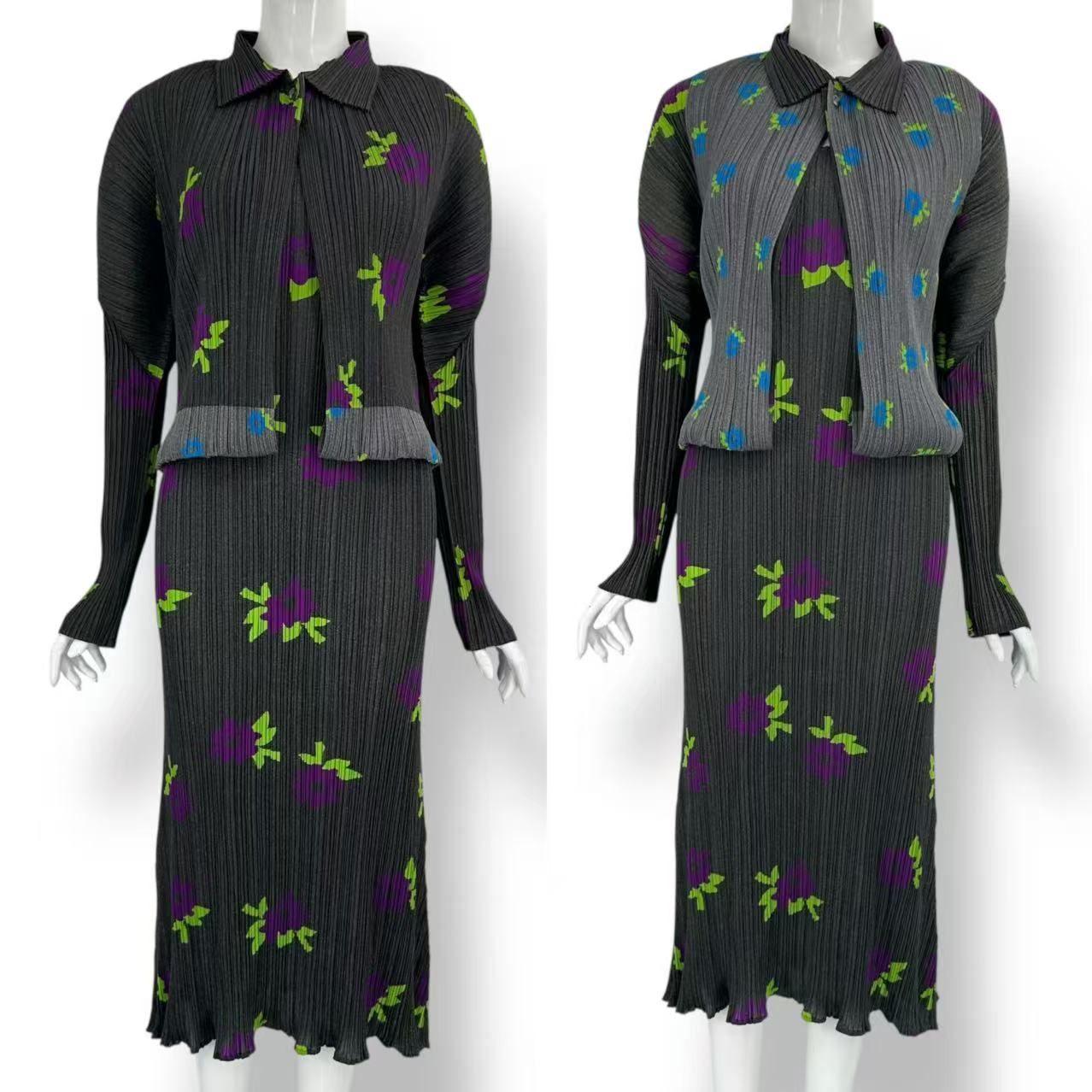 極美品 ISSEY MIYAKE イッセイミヤケ PLEATS PLEASE プリーツプリーズ セットアップ トップス カーディガン ワンピース 2WAY仕様 グレー サイズ3