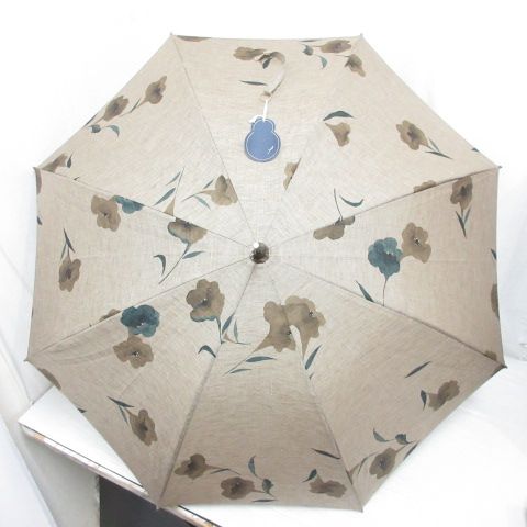 パラスパレス Pallas Palace 日傘 リネン 麻 花柄 親骨50cm 薄茶 ブラウン タグ付き