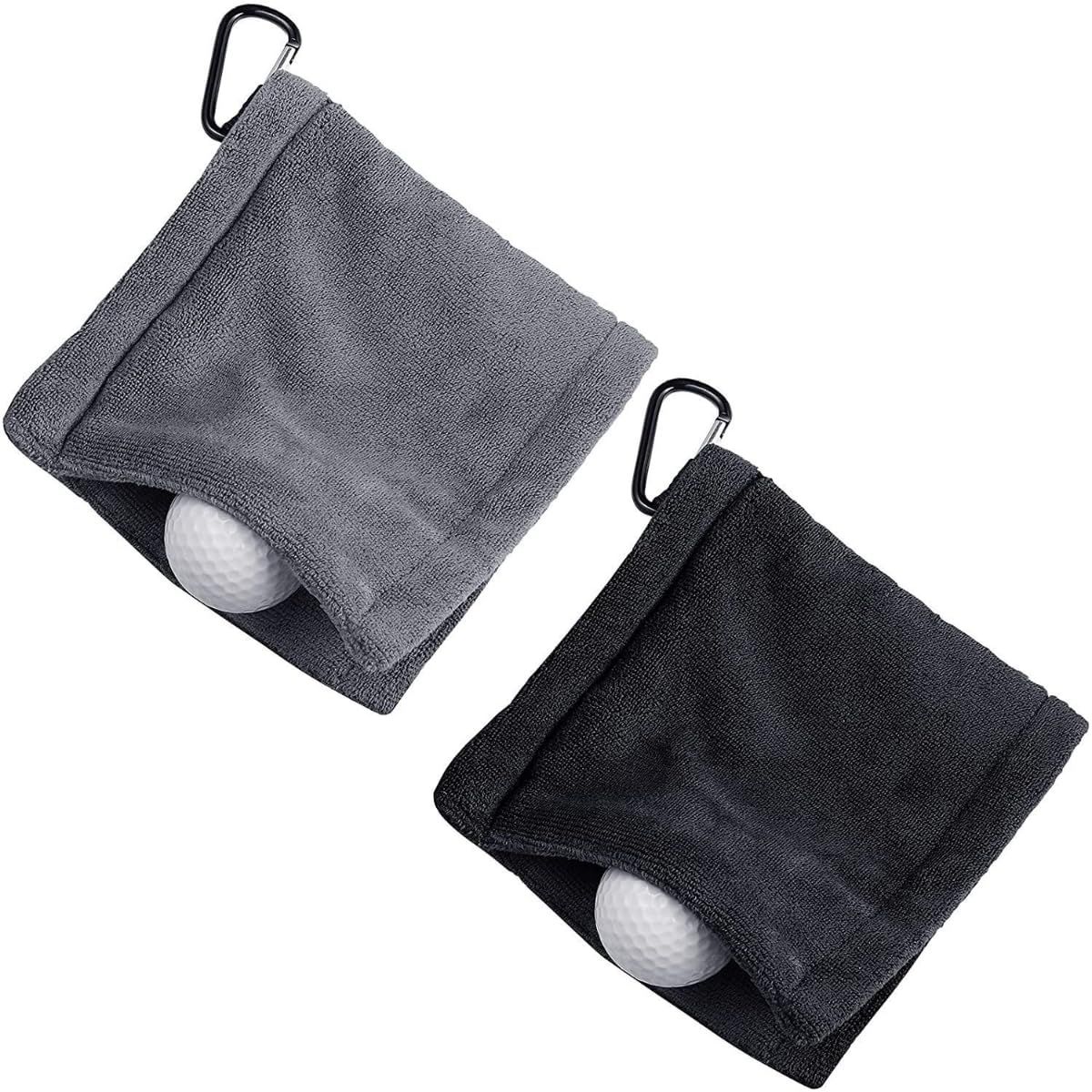 Brand New [Zixui] Golf Towel, Golf Ball Cleaner, Ball Wipes, Extra Fine Fiber, Carabiner Included, Easy to Use, Multi-Use, for Golf Courses, Pack of 2 (Black+Gray)