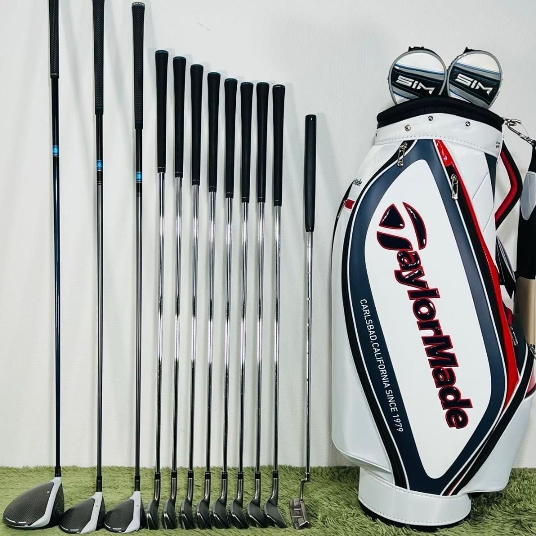【中古】テーラーメイド シムマックス フルセット キャディバック付き 12本セット メンズゴルフ コースデビュー TaylorMade SIM MAX 右利き 男性 flex S