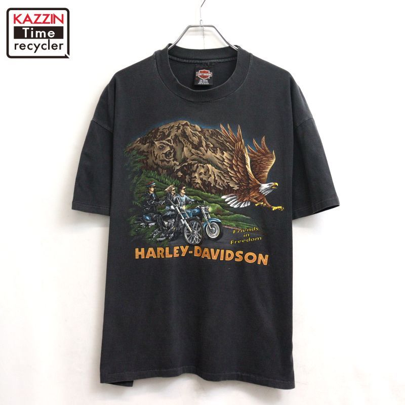 90s USA製 vintage HARLEY DAVIDSON Hanes イーグル バイカー 半袖Ｔシャツ メンズ 表記XLサイズ