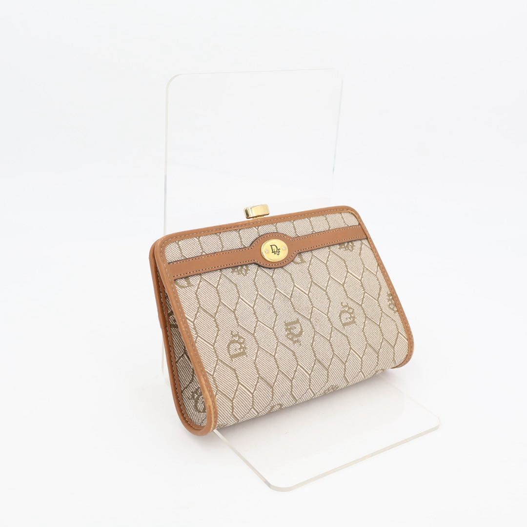クリスチャンディオール Christian Dior ポーチ 小物入れ ハニカム柄 ロゴ金具 がま口